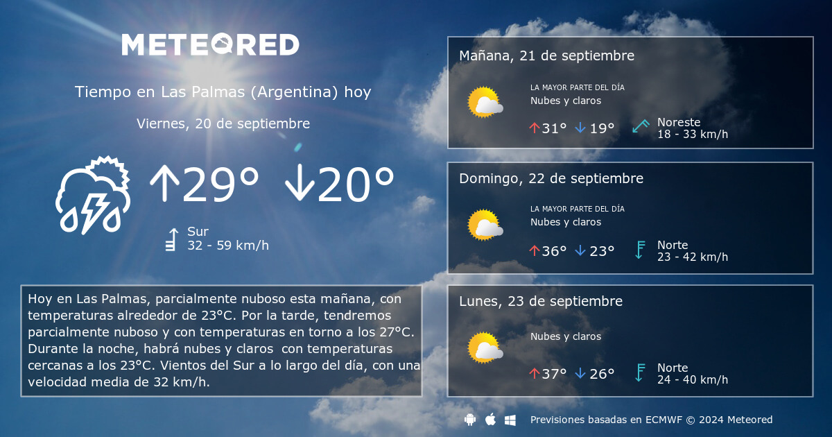 Tiempo en Las Palmas Argentina . Clima a 14 d as Meteored